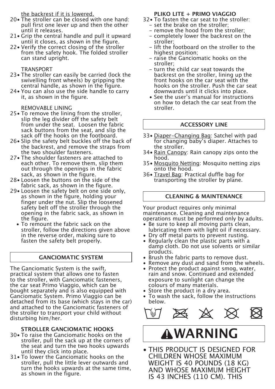 Warning | Peg-Perego P3 User Manual | Page 11 / 20