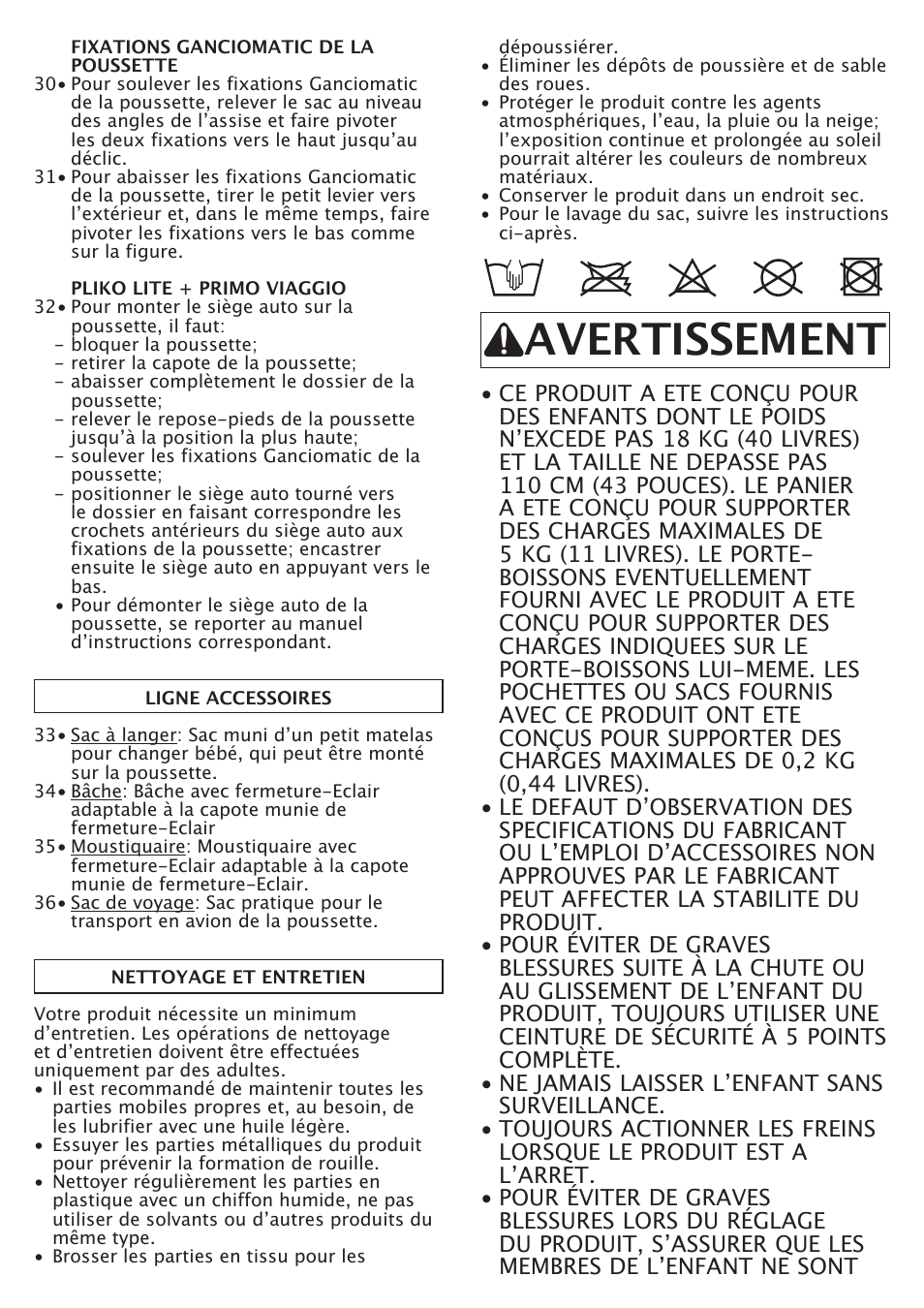 Avertissement | Peg-Perego P3 User Manual | Page 17 / 20