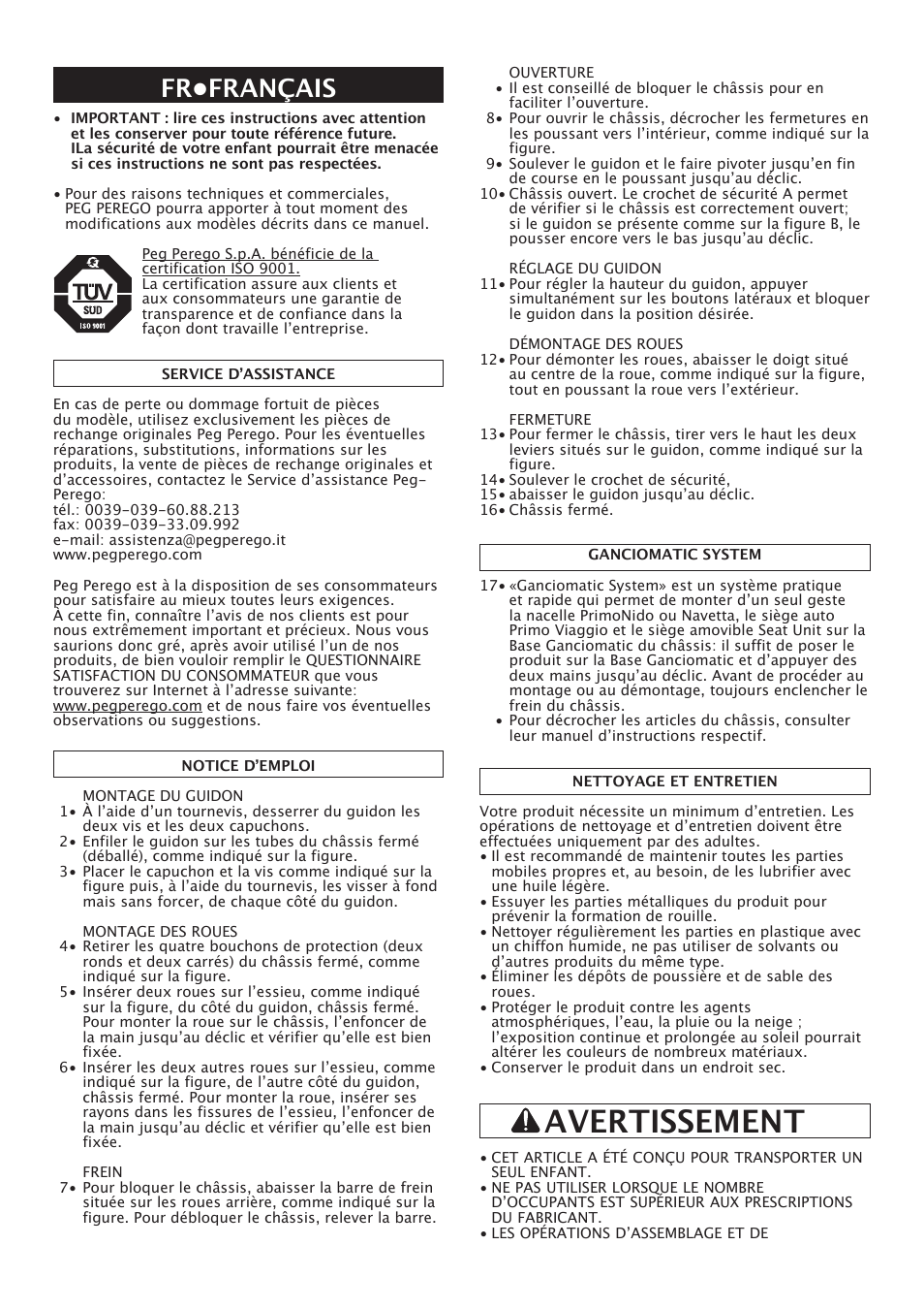Avertissement, Fr•français | Peg-Perego Classico User Manual | Page 11 / 36