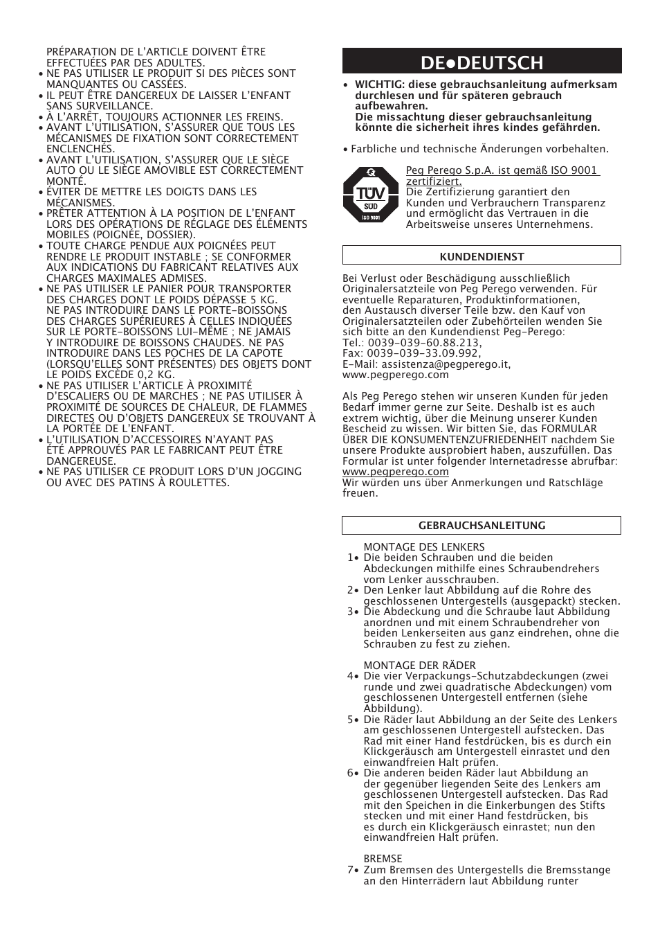 De•deutsch | Peg-Perego Classico User Manual | Page 12 / 36