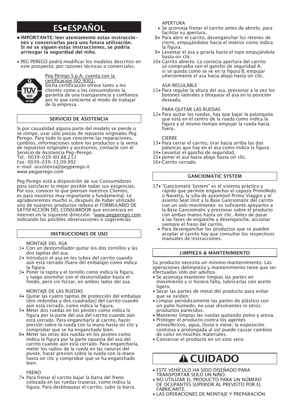 Cuidado, Es•español | Peg-Perego Classico User Manual | Page 14 / 36