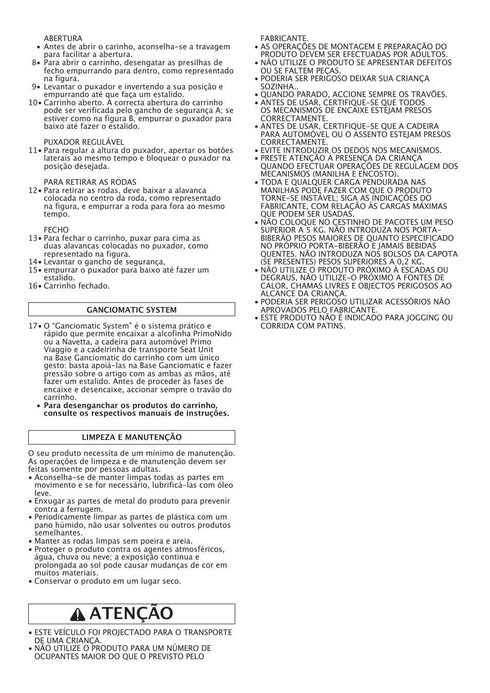 Atenção | Peg-Perego Classico User Manual | Page 16 / 36