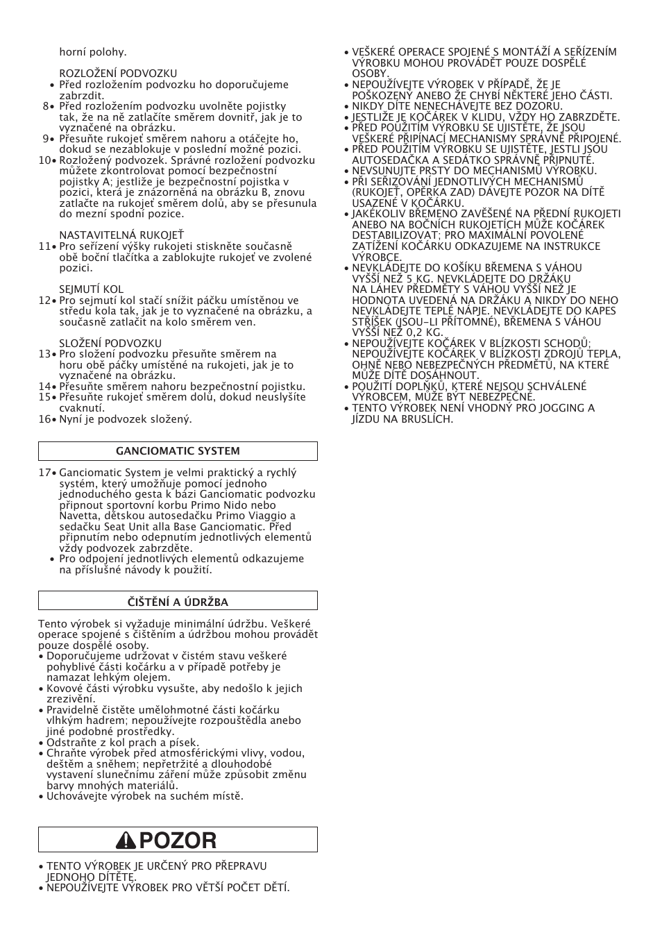 Pozor | Peg-Perego Classico User Manual | Page 22 / 36