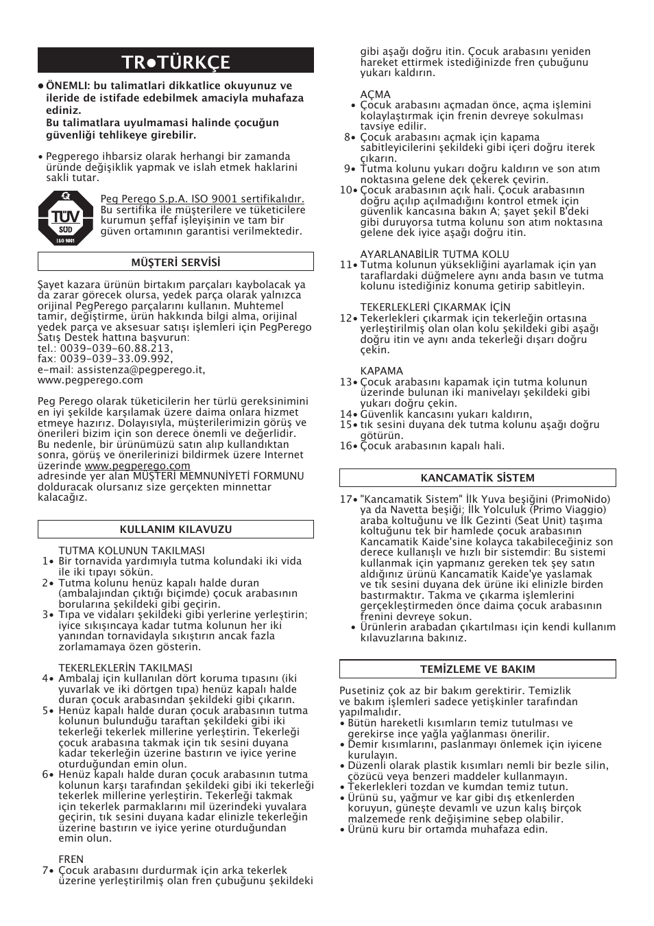 Tr•türkçe | Peg-Perego Classico User Manual | Page 29 / 36