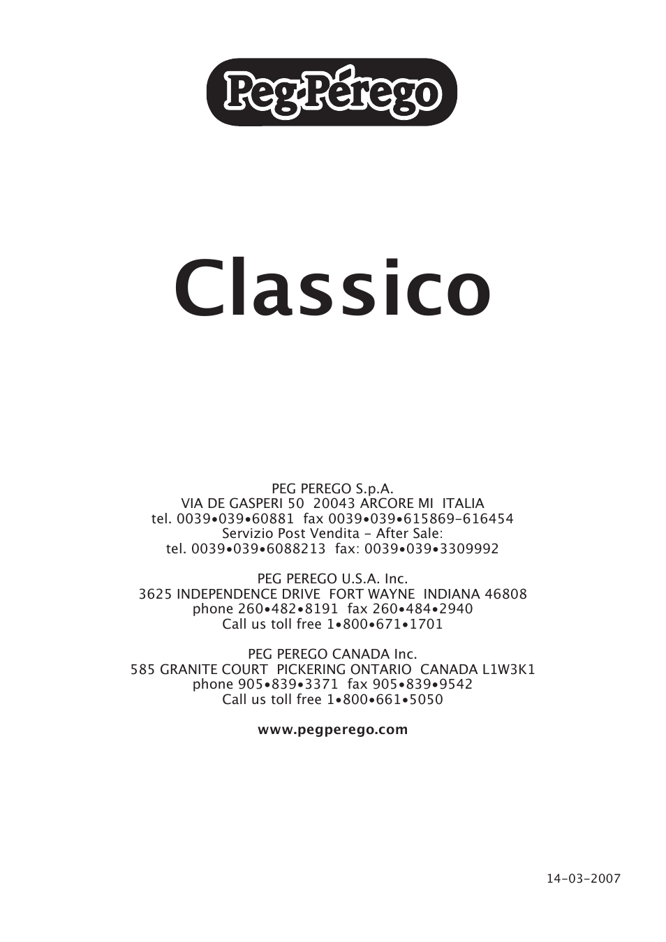 Classico | Peg-Perego Classico User Manual | Page 36 / 36