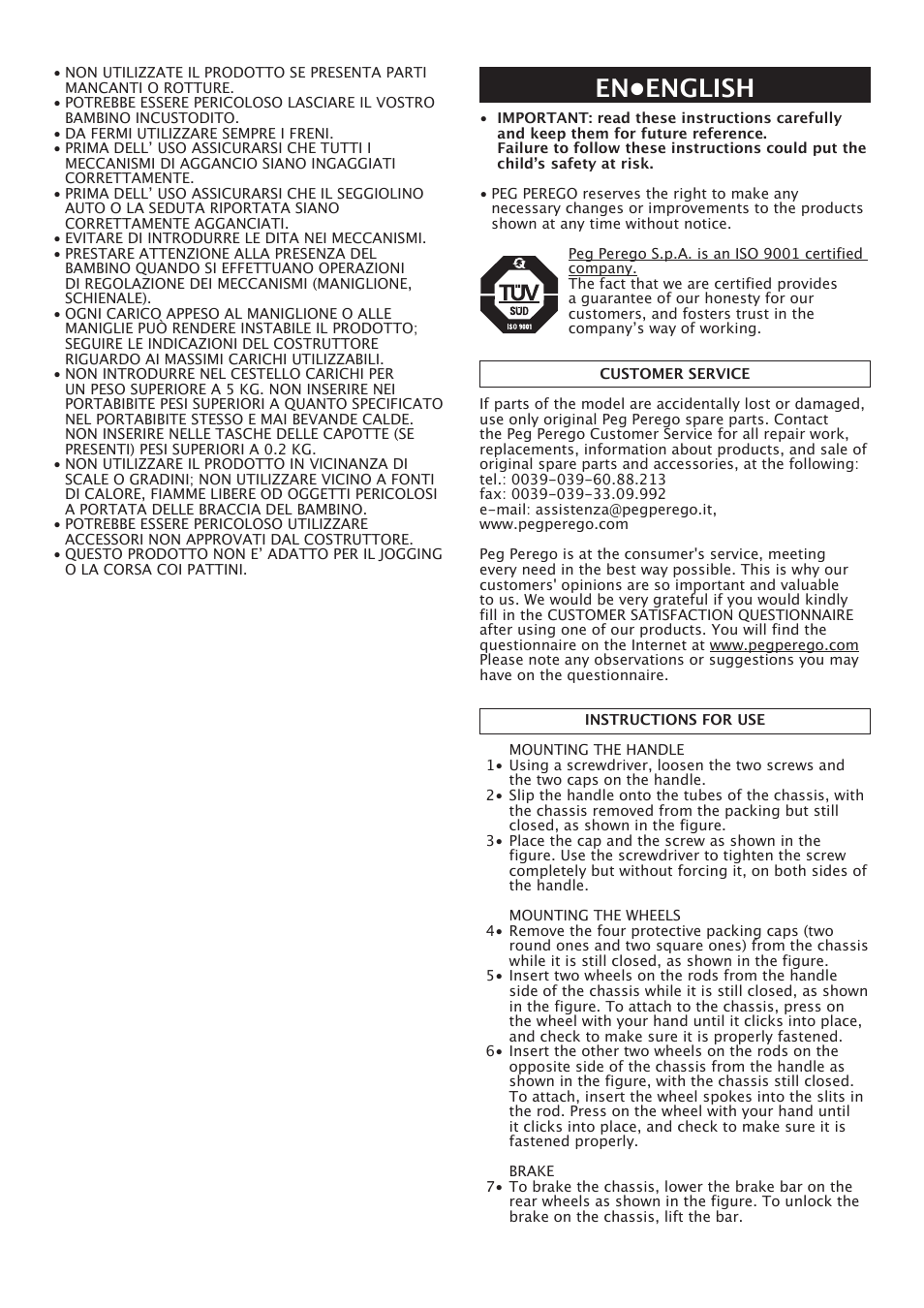 En•english | Peg-Perego Classico User Manual | Page 9 / 36