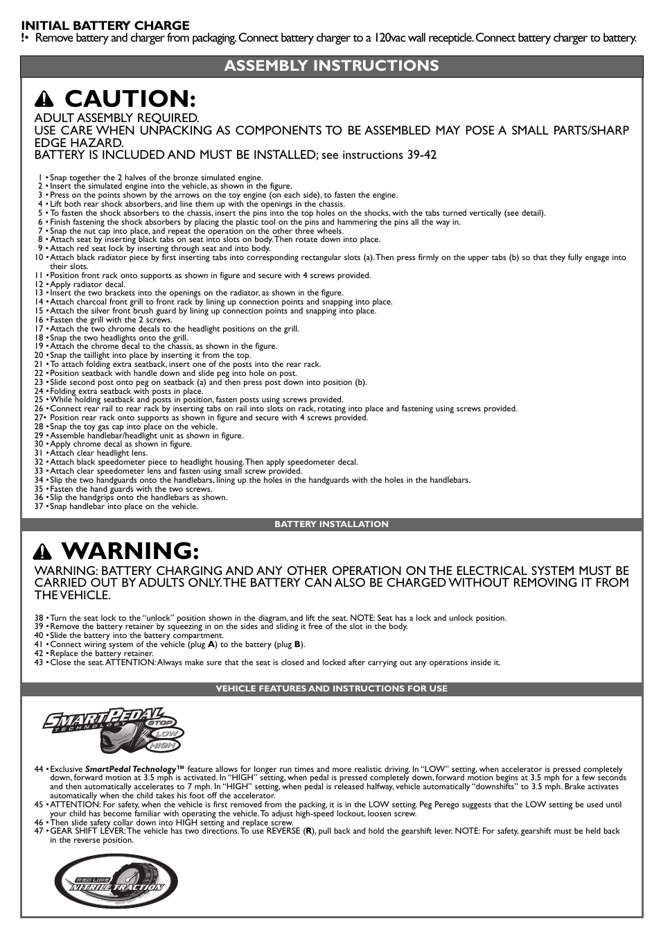 Caution, Warning, Assembly instructions | Peg-Perego POLARIS IGOD0515 User Manual | Page 10 / 24
