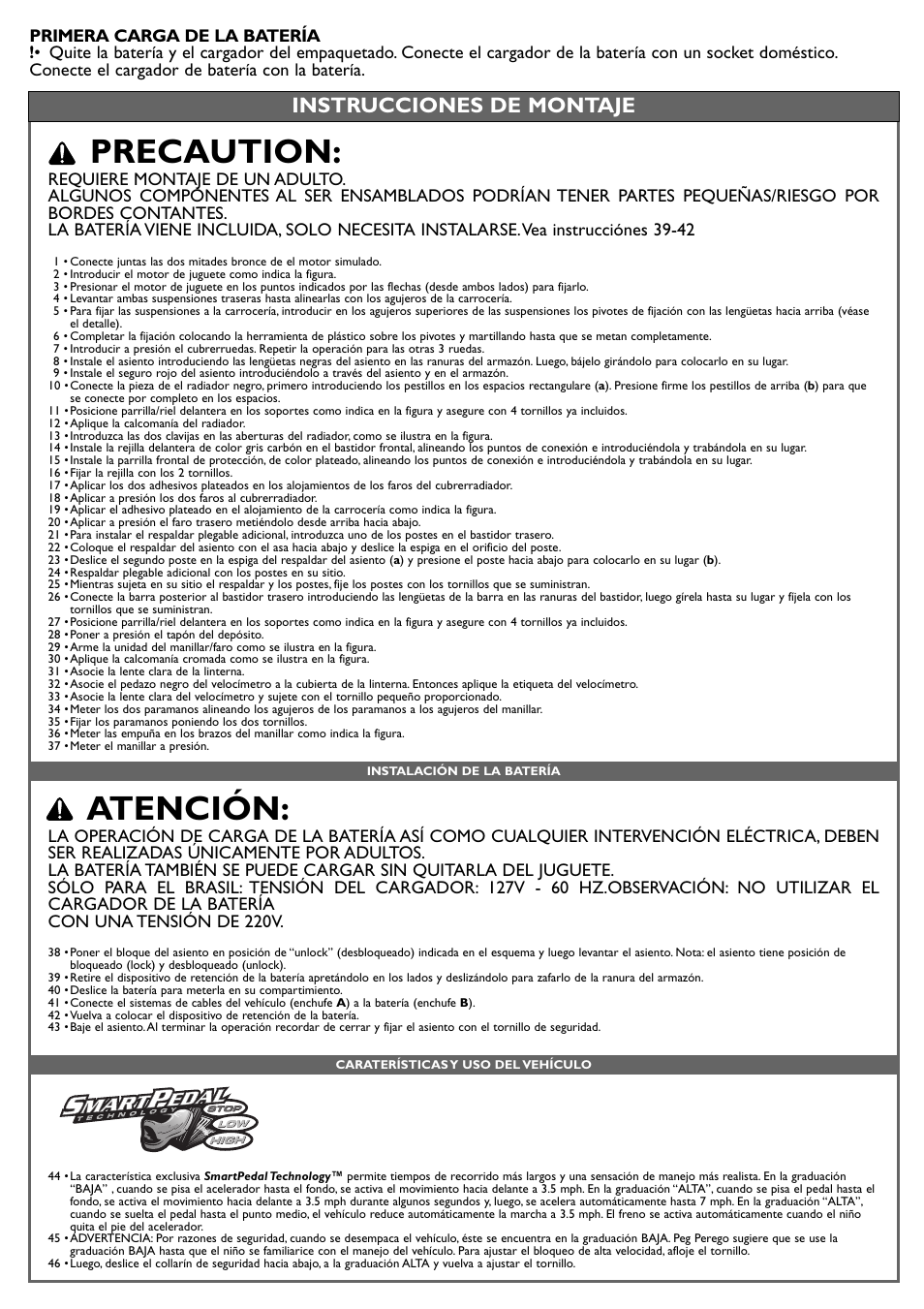 Precaution, Atención, Instrucciones de montaje | Peg-Perego POLARIS IGOD0515 User Manual | Page 15 / 24