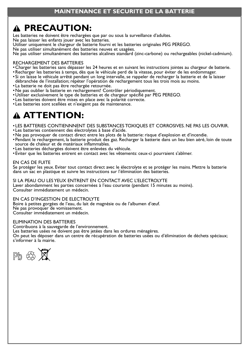 Precaution, Attention | Peg-Perego POLARIS IGOD0515 User Manual | Page 19 / 24