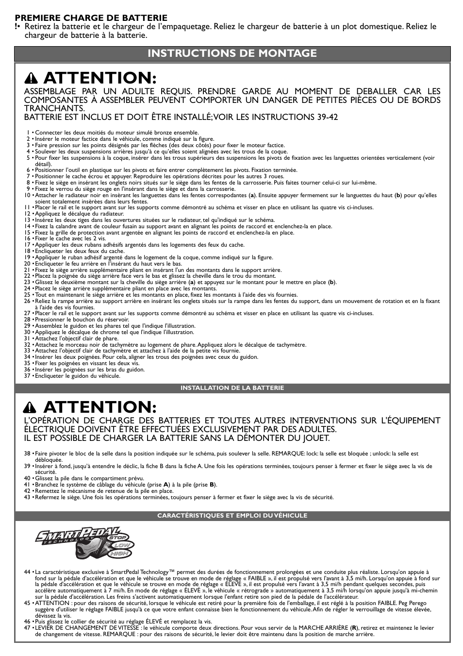 Attention, Instructions de montage | Peg-Perego POLARIS IGOD0515 User Manual | Page 20 / 24