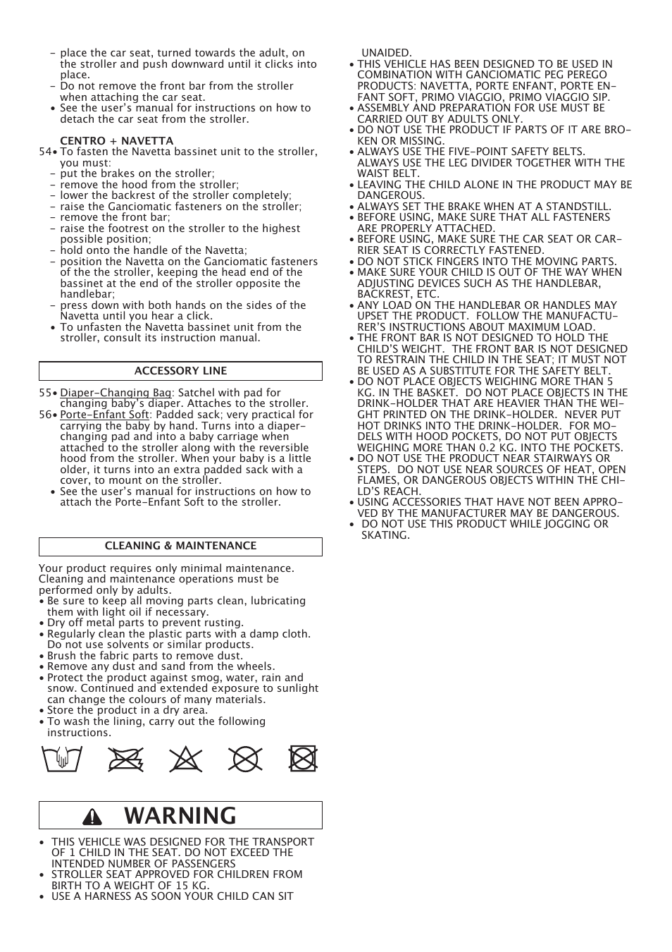 Warning | Peg-Perego Centro User Manual | Page 19 / 56