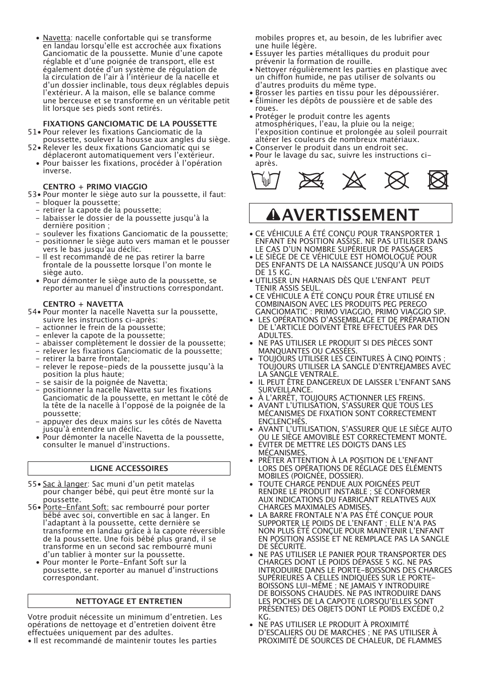 Avertissement | Peg-Perego Centro User Manual | Page 22 / 56