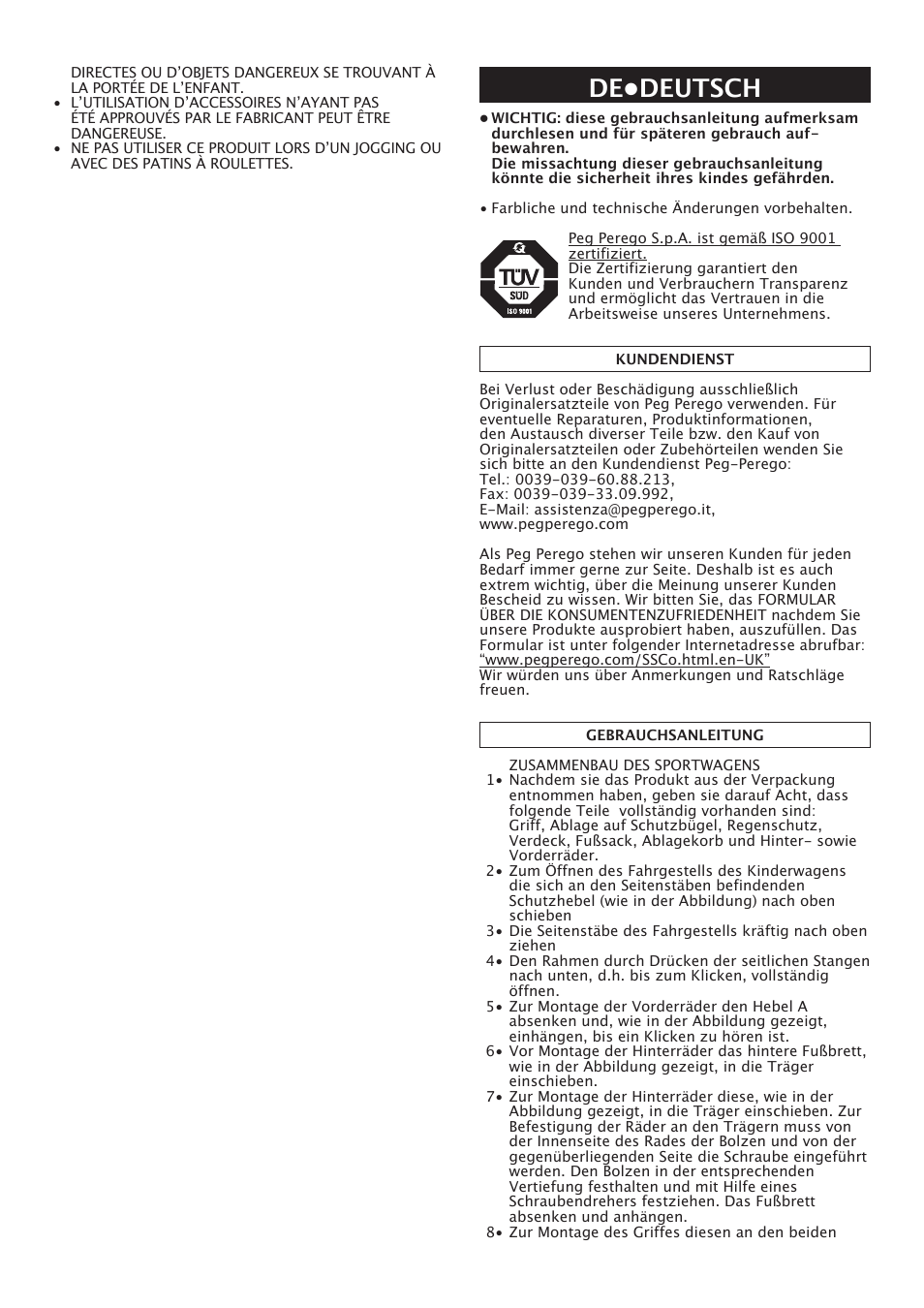 De•deutsch | Peg-Perego Centro User Manual | Page 23 / 56