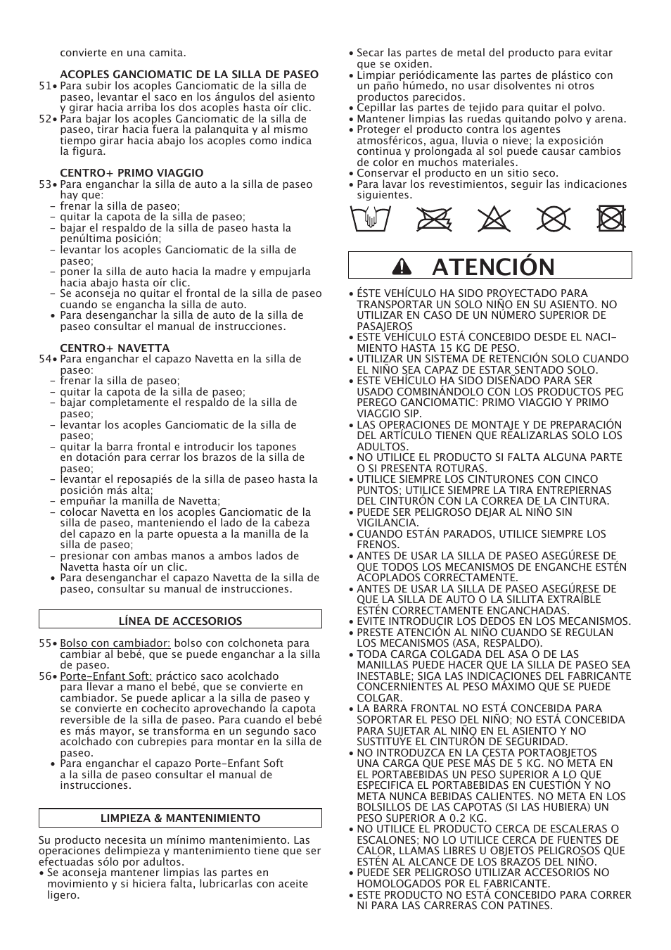 Atención | Peg-Perego Centro User Manual | Page 29 / 56