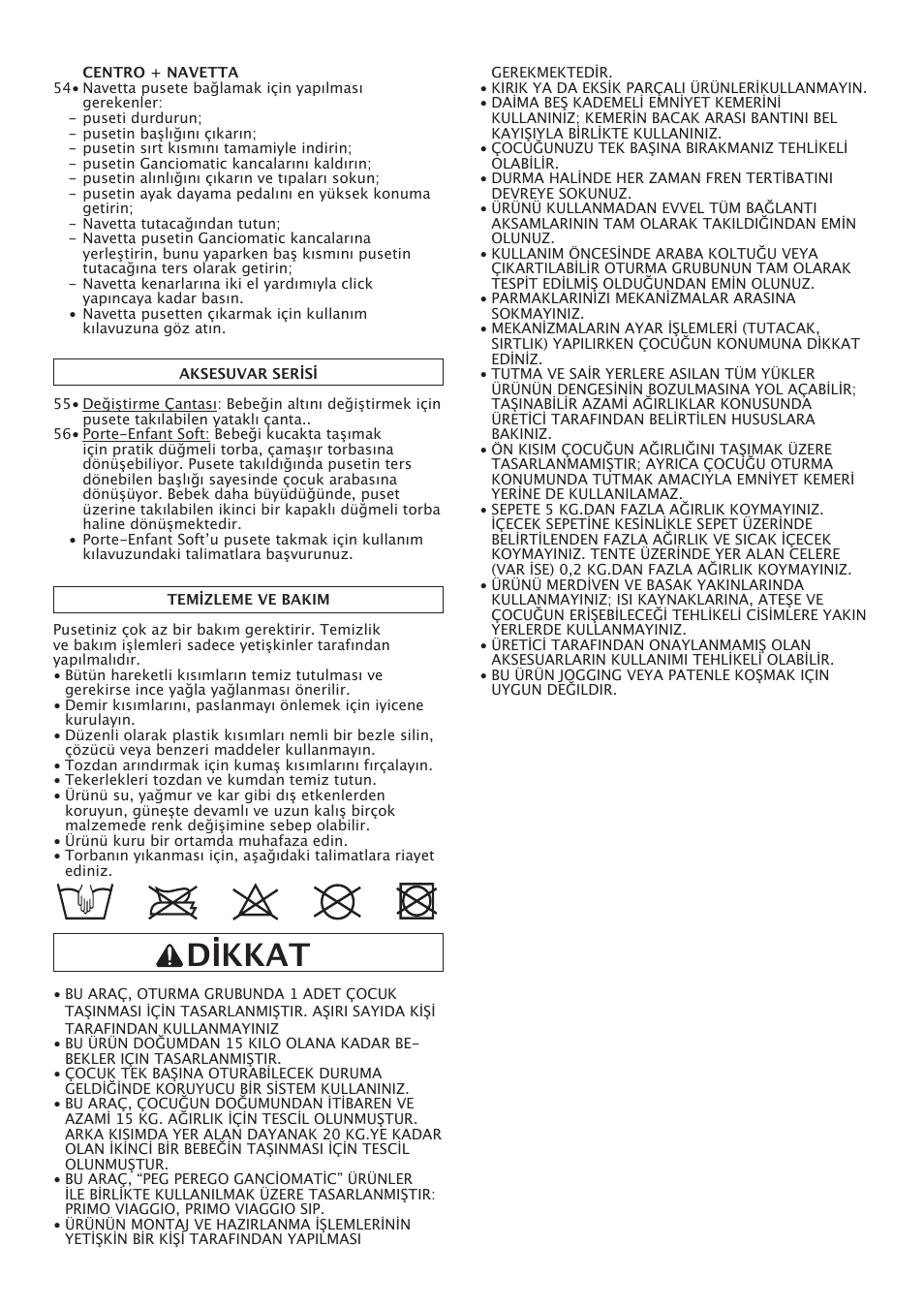 Dikkat | Peg-Perego Centro User Manual | Page 49 / 56