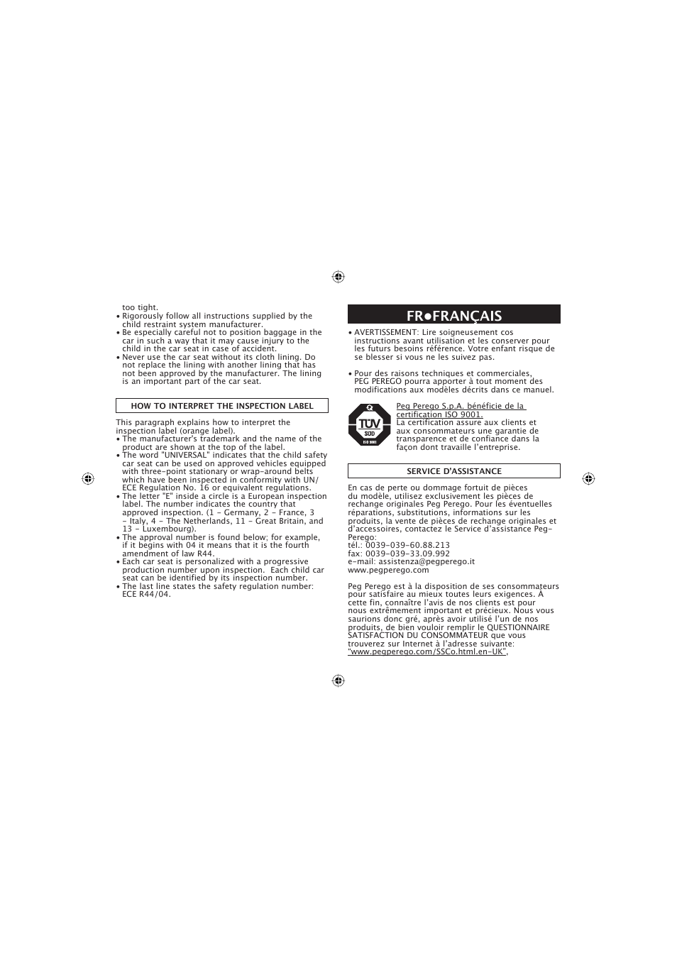 Fr•français | Peg-Perego ECE R44 User Manual | Page 24 / 93