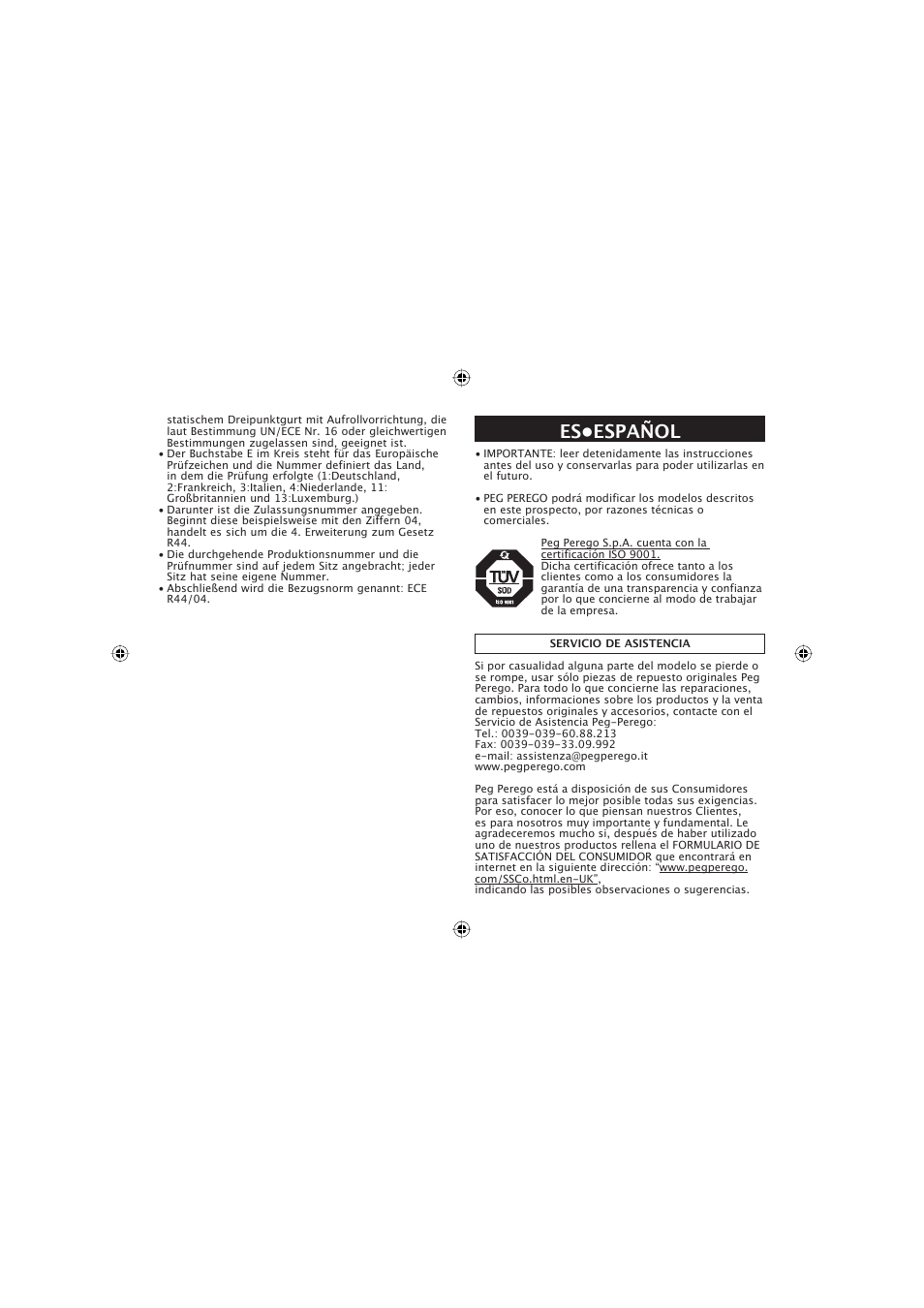 Es•español | Peg-Perego ECE R44 User Manual | Page 35 / 93