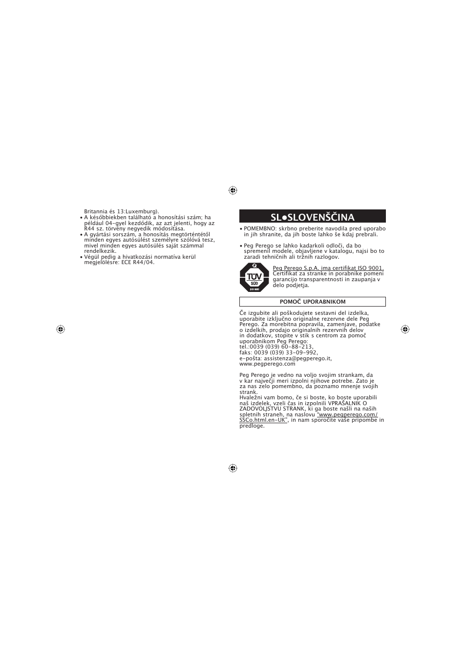 Sl•slovenščina | Peg-Perego ECE R44 User Manual | Page 57 / 93