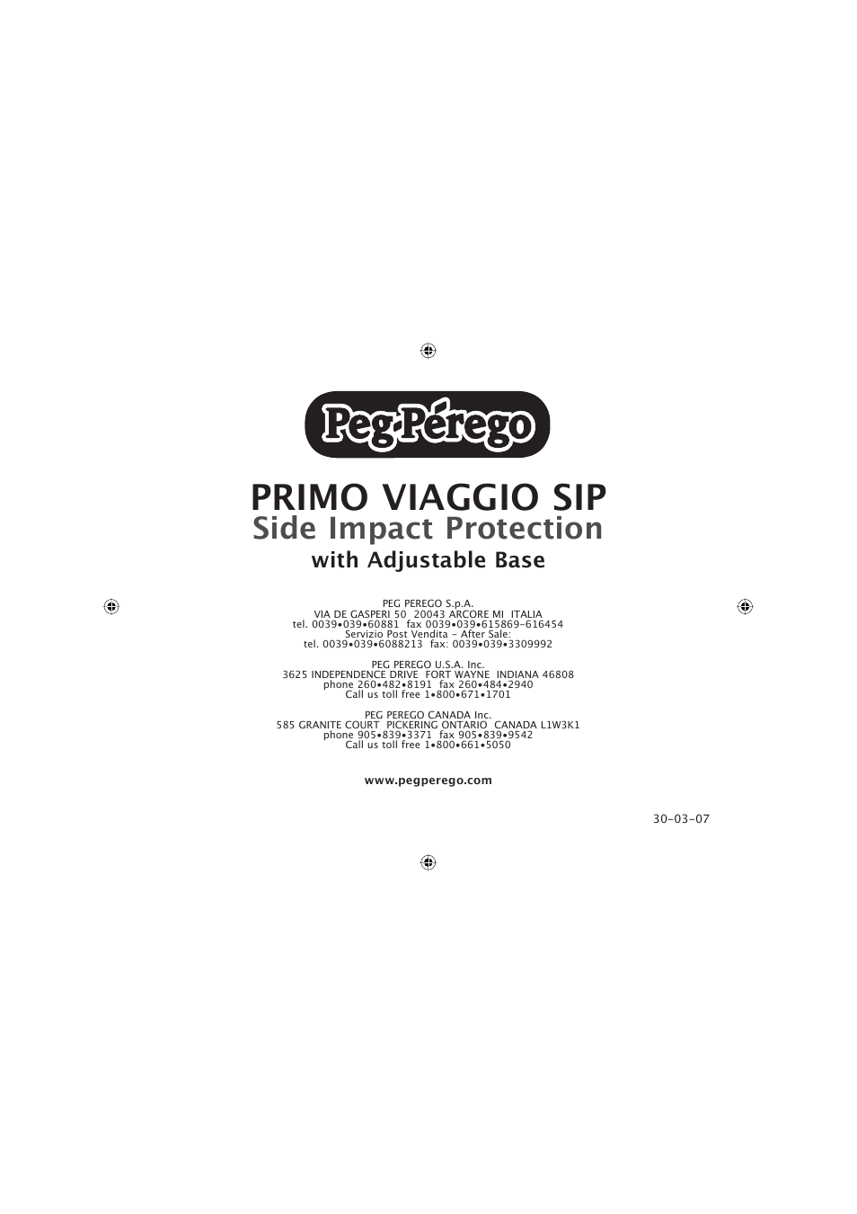 Primo viaggio sip, Side impact protection, With adjustable base | Peg-Perego ECE R44 User Manual | Page 93 / 93