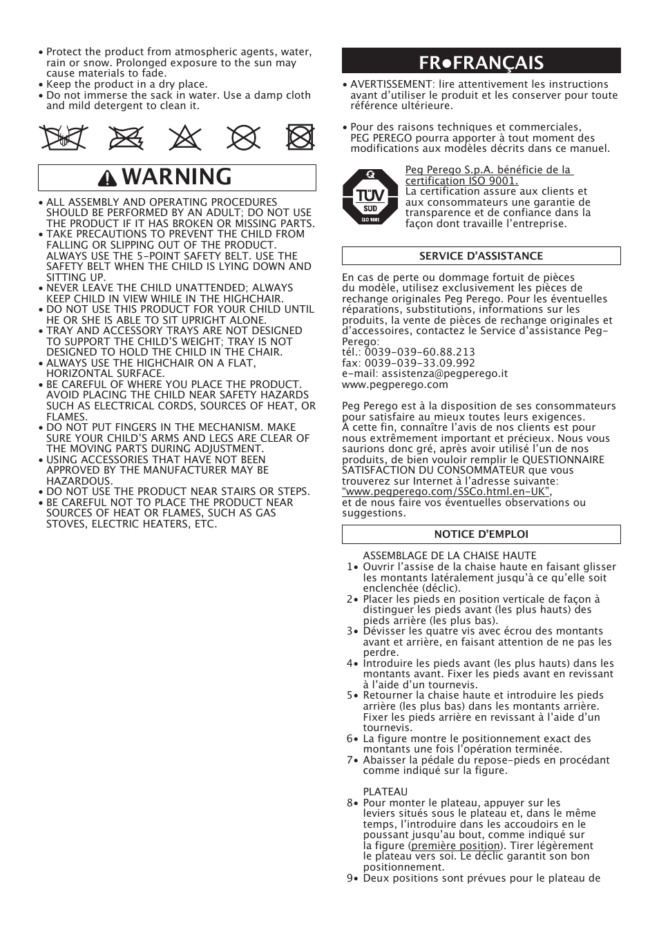 Warning, Fr•français | Peg-Perego Merenda User Manual | Page 10 / 28
