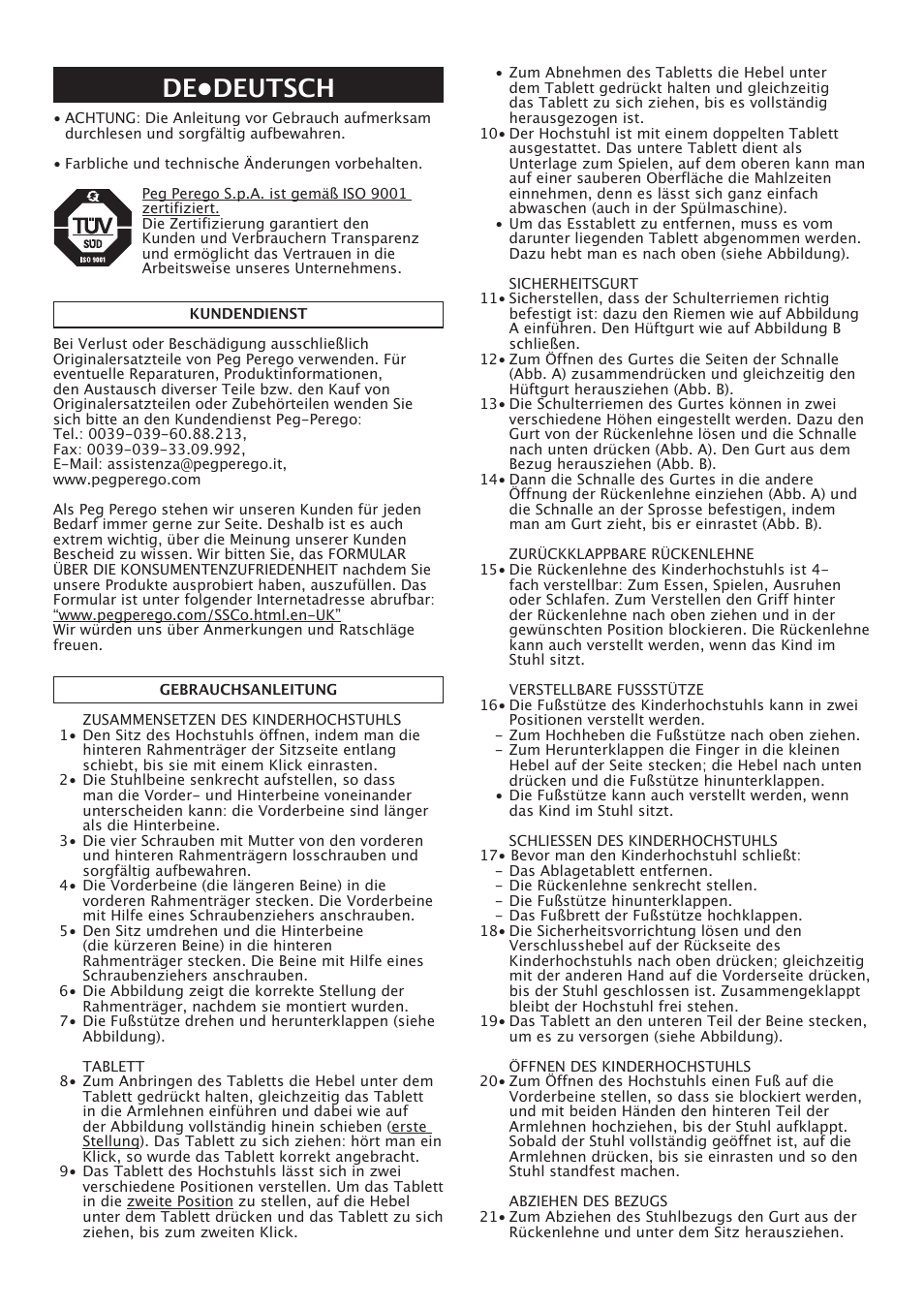 De•deutsch | Peg-Perego Merenda User Manual | Page 12 / 28
