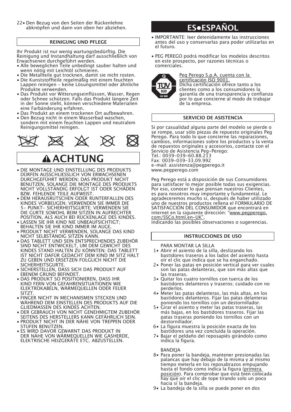 Achtung, Es•español | Peg-Perego Merenda User Manual | Page 13 / 28