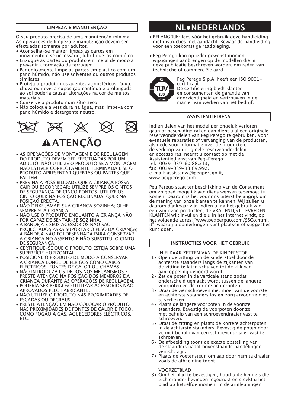 Atenção, Nl•nederlands | Peg-Perego Merenda User Manual | Page 16 / 28