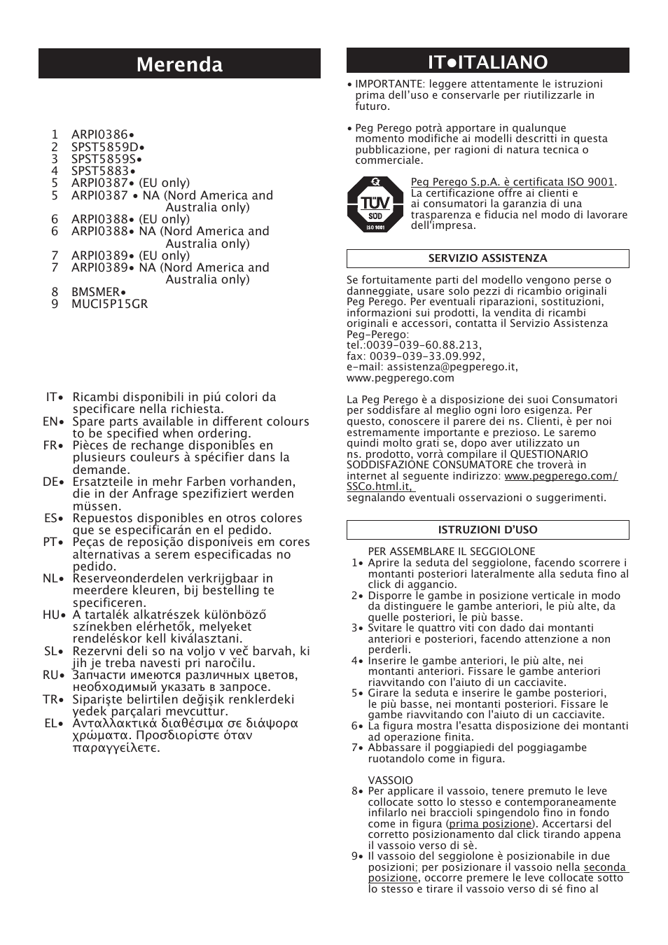 Merenda, It•italiano | Peg-Perego Merenda User Manual | Page 7 / 28