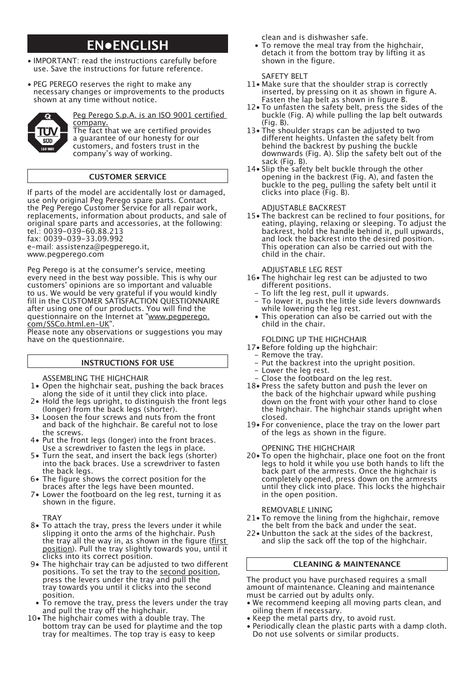 En•english | Peg-Perego Merenda User Manual | Page 9 / 28