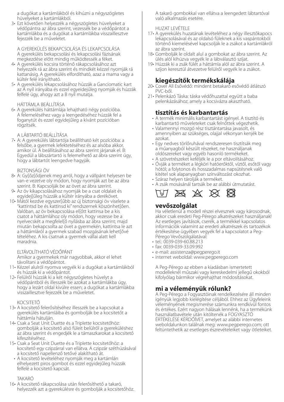 Kiegészítők termékskálája, Tisztítás és karbantartás, Vevőszolgálat | Mi a véleményük rólunk | Peg-Perego Seat Unit User Manual | Page 25 / 36