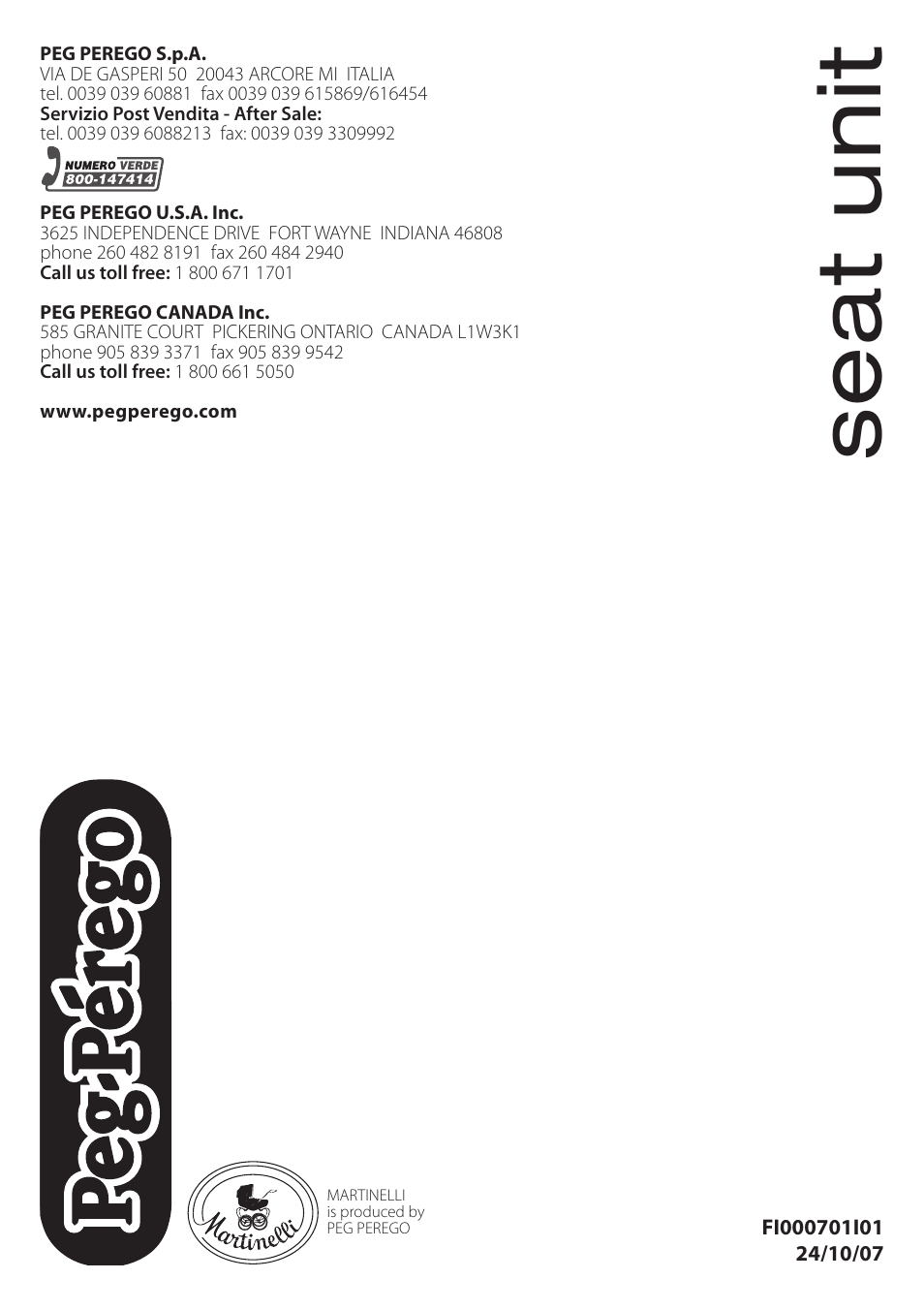 Seat unit | Peg-Perego Seat Unit User Manual | Page 36 / 36
