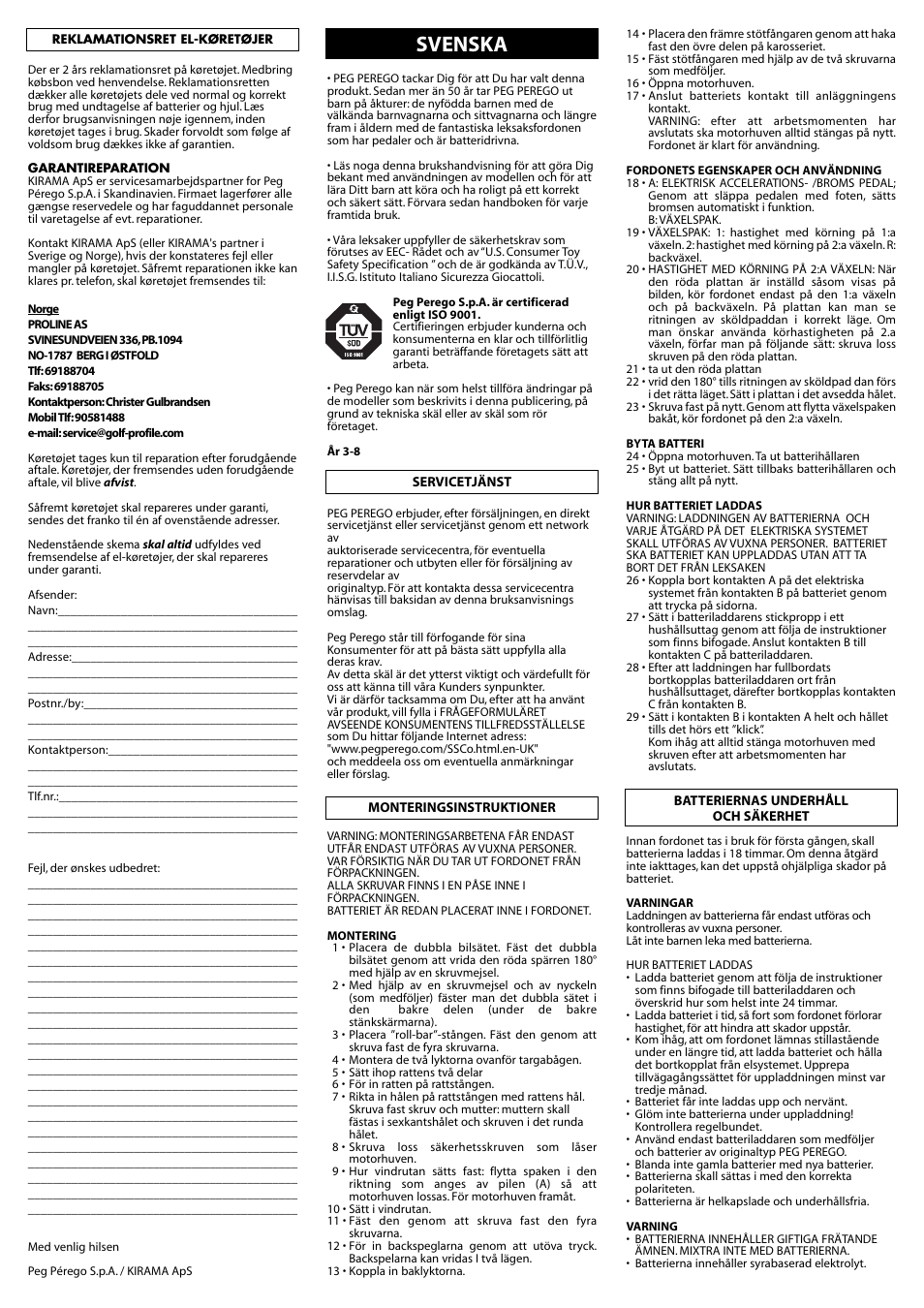 Svenska | Peg-Perego SPORT RALLY IGOD0038 User Manual | Page 21 / 32