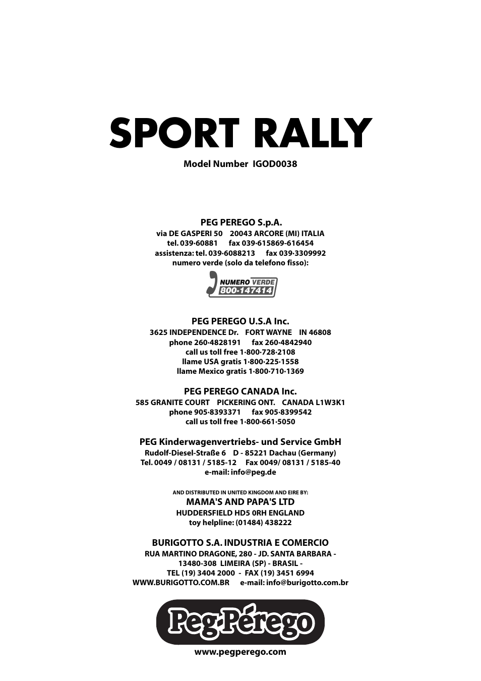 Sport rally | Peg-Perego SPORT RALLY IGOD0038 User Manual | Page 32 / 32