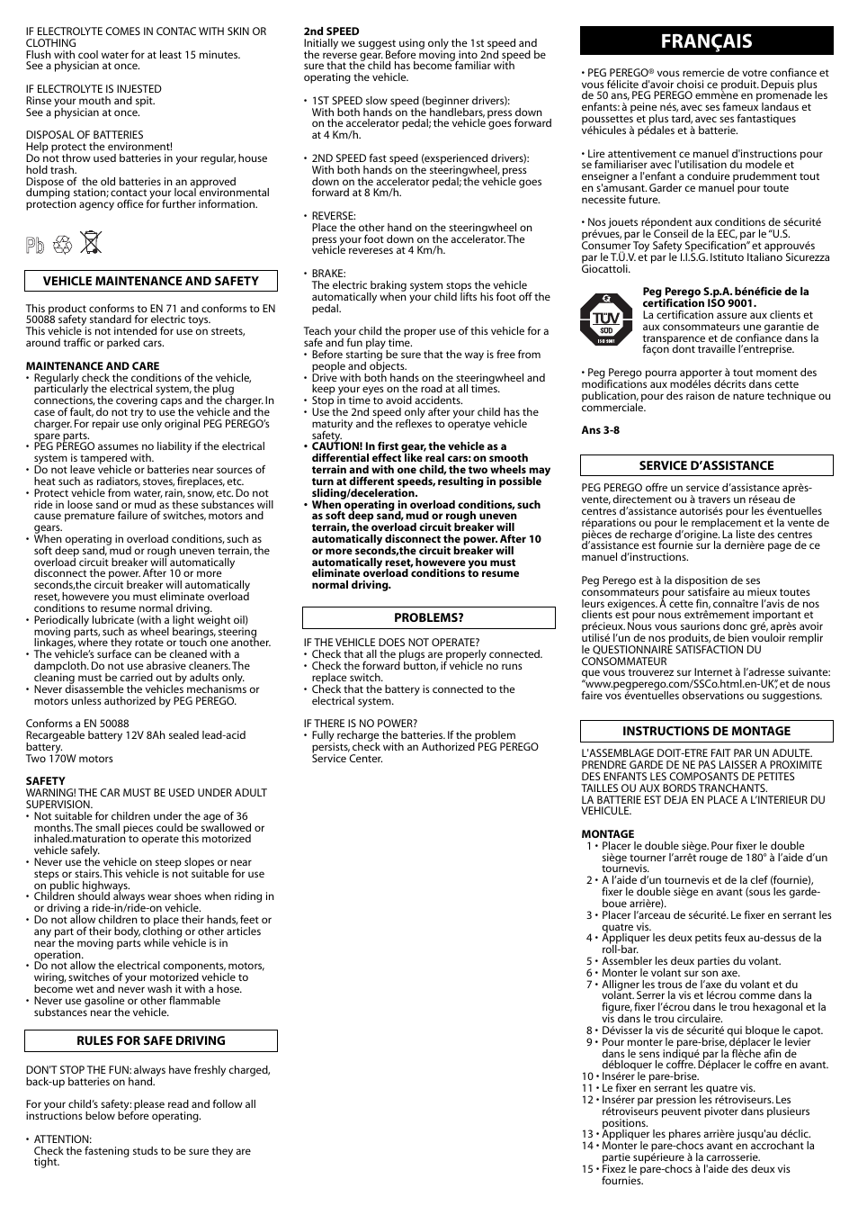 Français | Peg-Perego SPORT RALLY IGOD0038 User Manual | Page 8 / 32