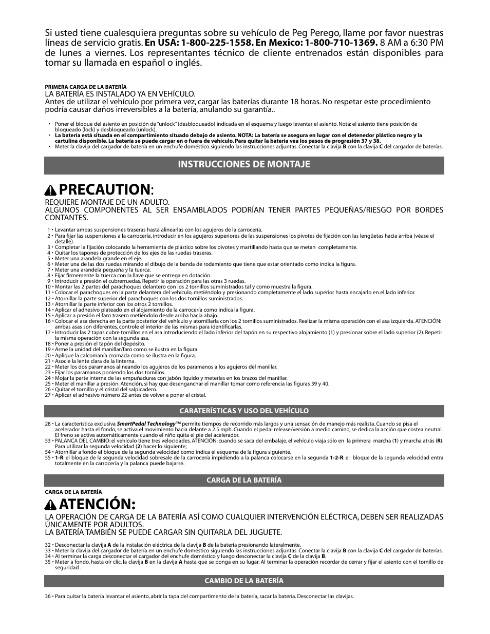 Precaution, Atención, Instrucciones de montaje | Peg-Perego POLARIS TRAIL BOSS IGOD0052 User Manual | Page 14 / 24