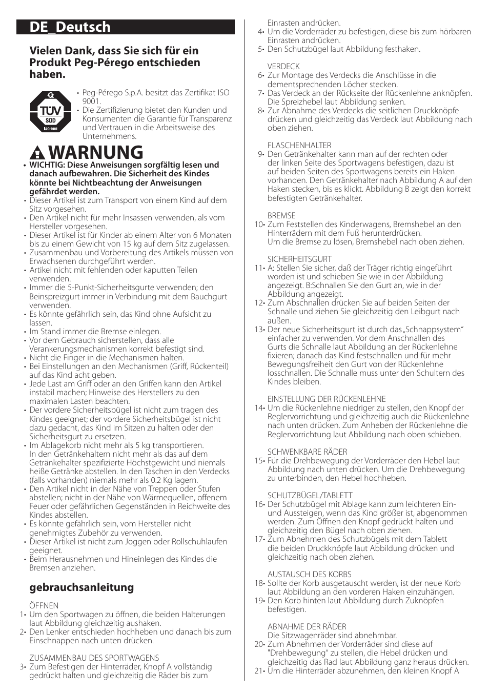 Warnung, De_deutsch, Gebrauchsanleitung | Peg-Perego aria on track User Manual | Page 14 / 40