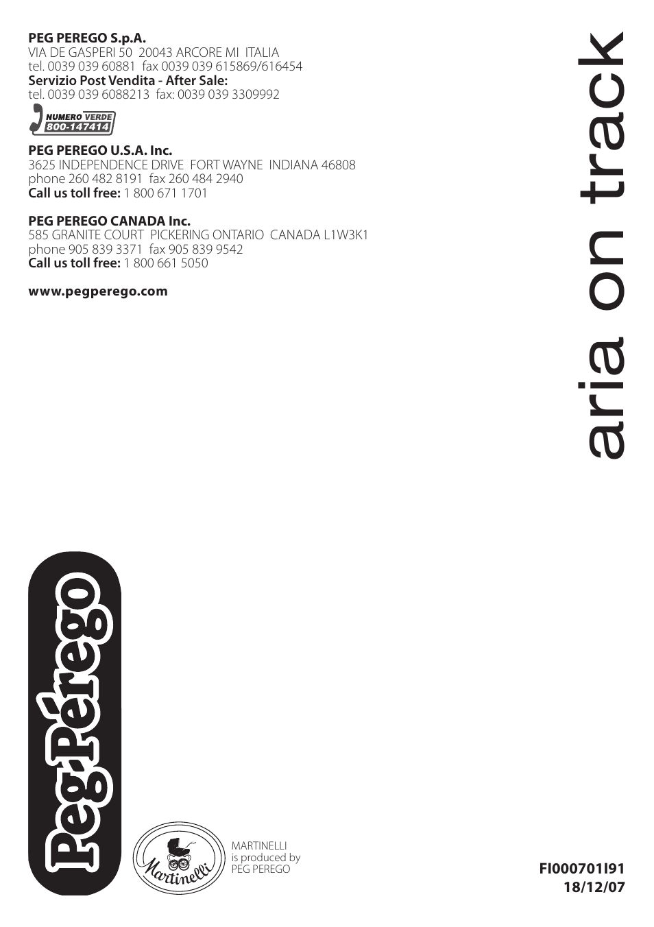 Aria on track | Peg-Perego aria on track User Manual | Page 40 / 40
