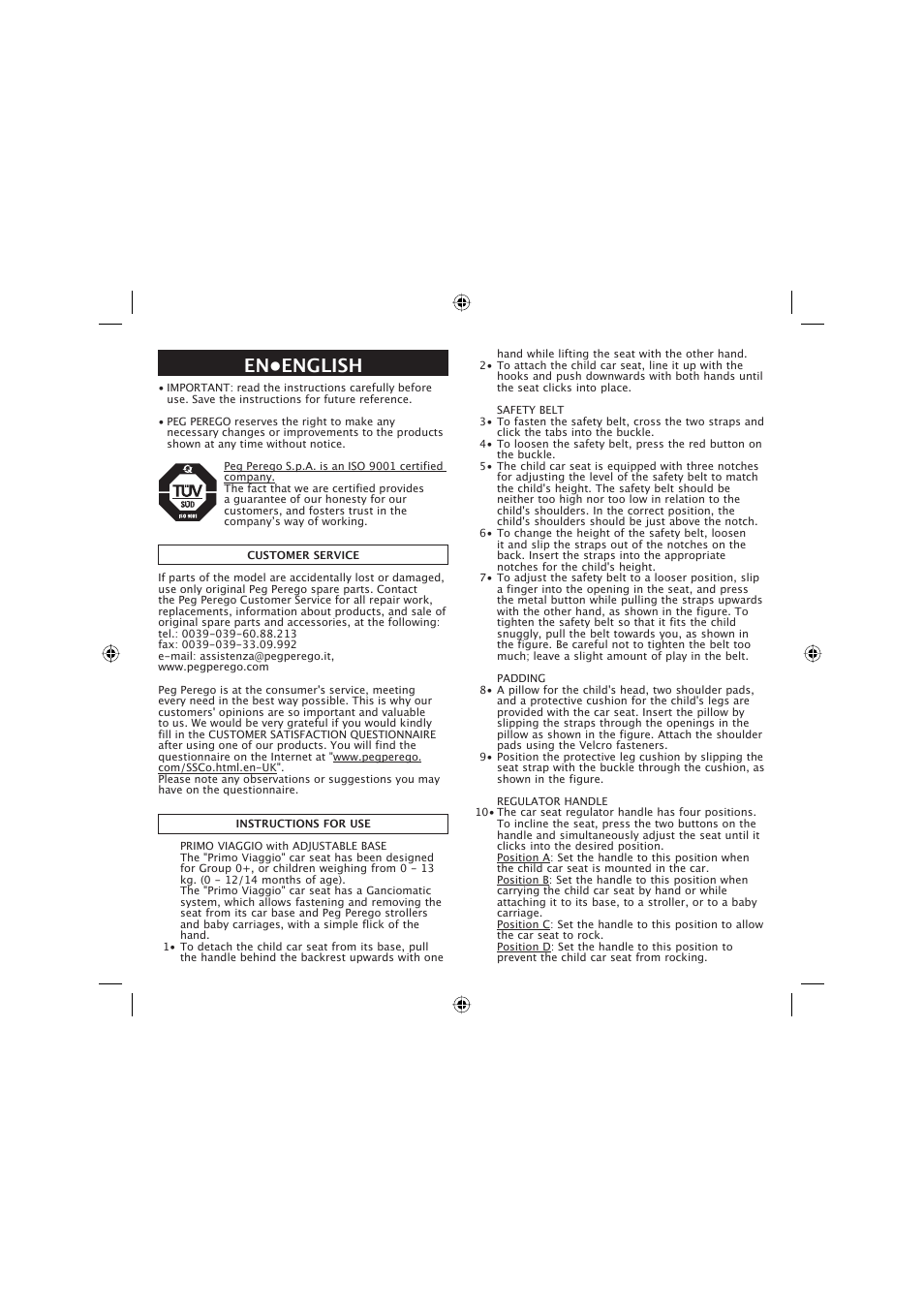 En•english | Peg-Perego Adjustable Base User Manual | Page 15 / 60