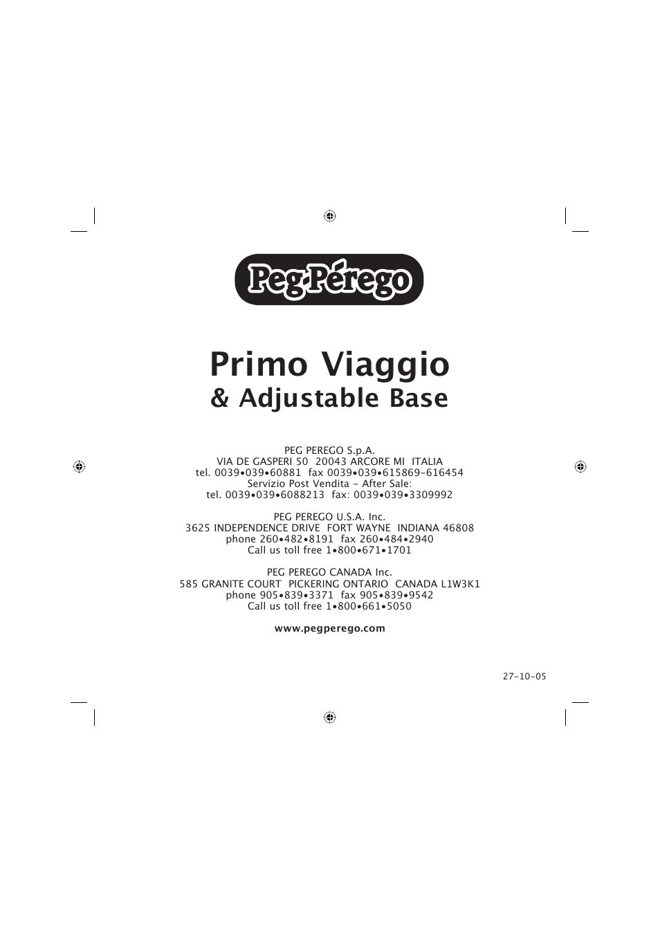 Primo viaggio, Adjustable base | Peg-Perego Adjustable Base User Manual | Page 60 / 60