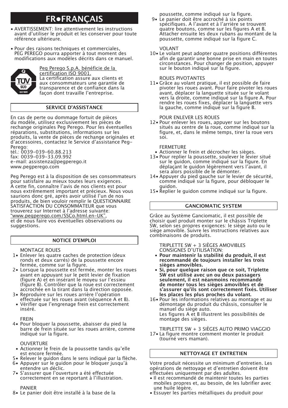 Fr•français | Peg-Perego Triplette SW User Manual | Page 11 / 28