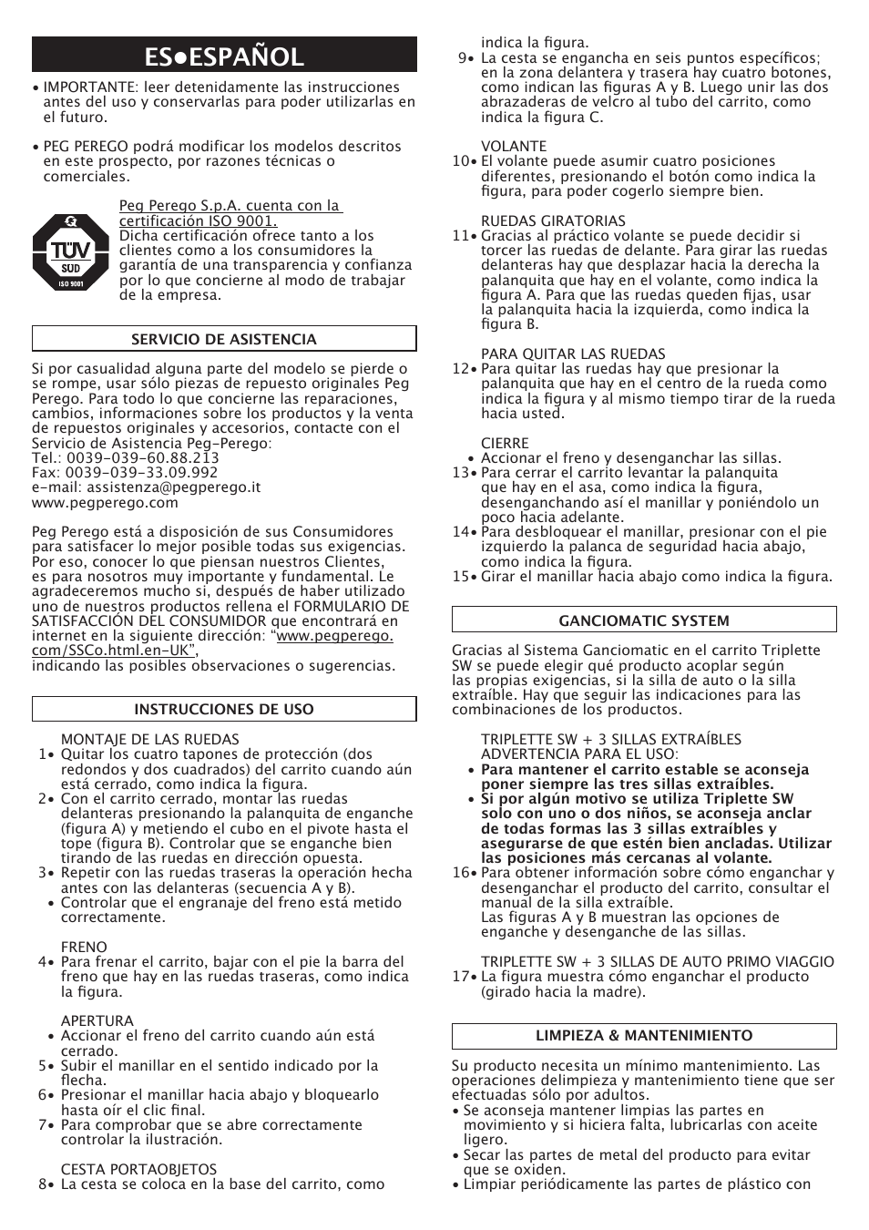 Es•español | Peg-Perego Triplette SW User Manual | Page 14 / 28