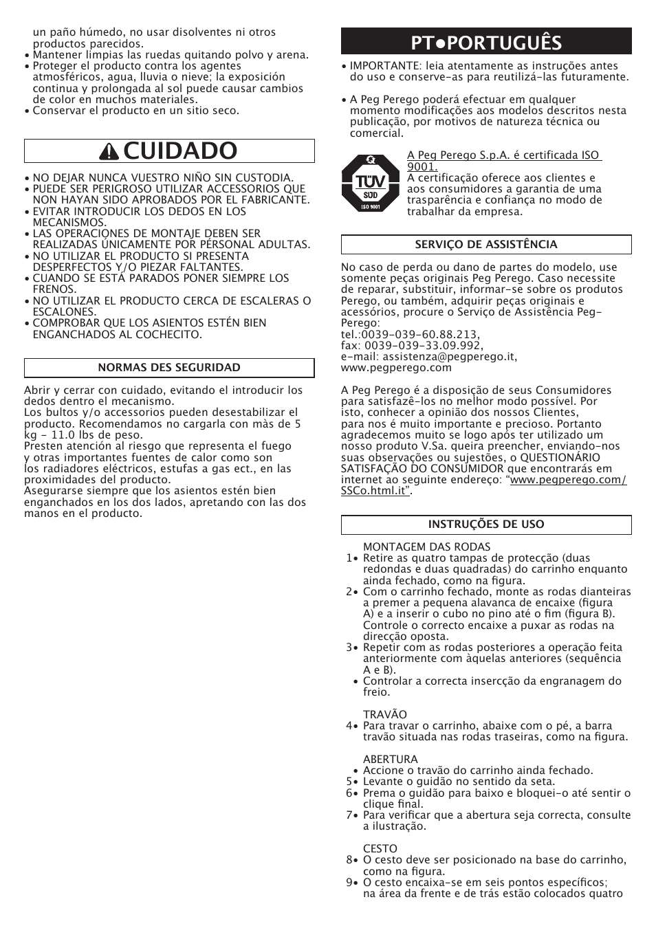 Cuidado, Pt•português | Peg-Perego Triplette SW User Manual | Page 15 / 28