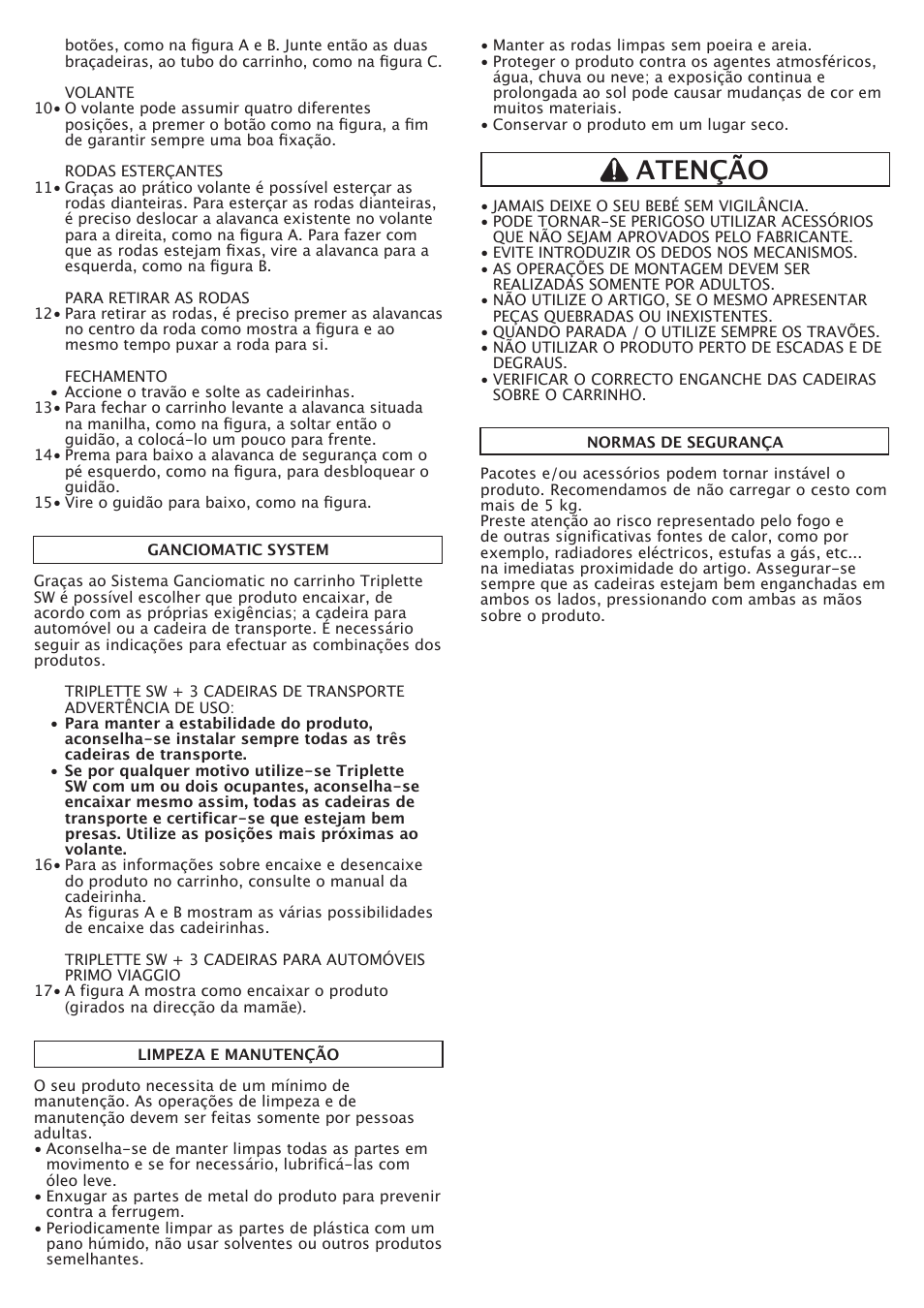 Atenção | Peg-Perego Triplette SW User Manual | Page 16 / 28