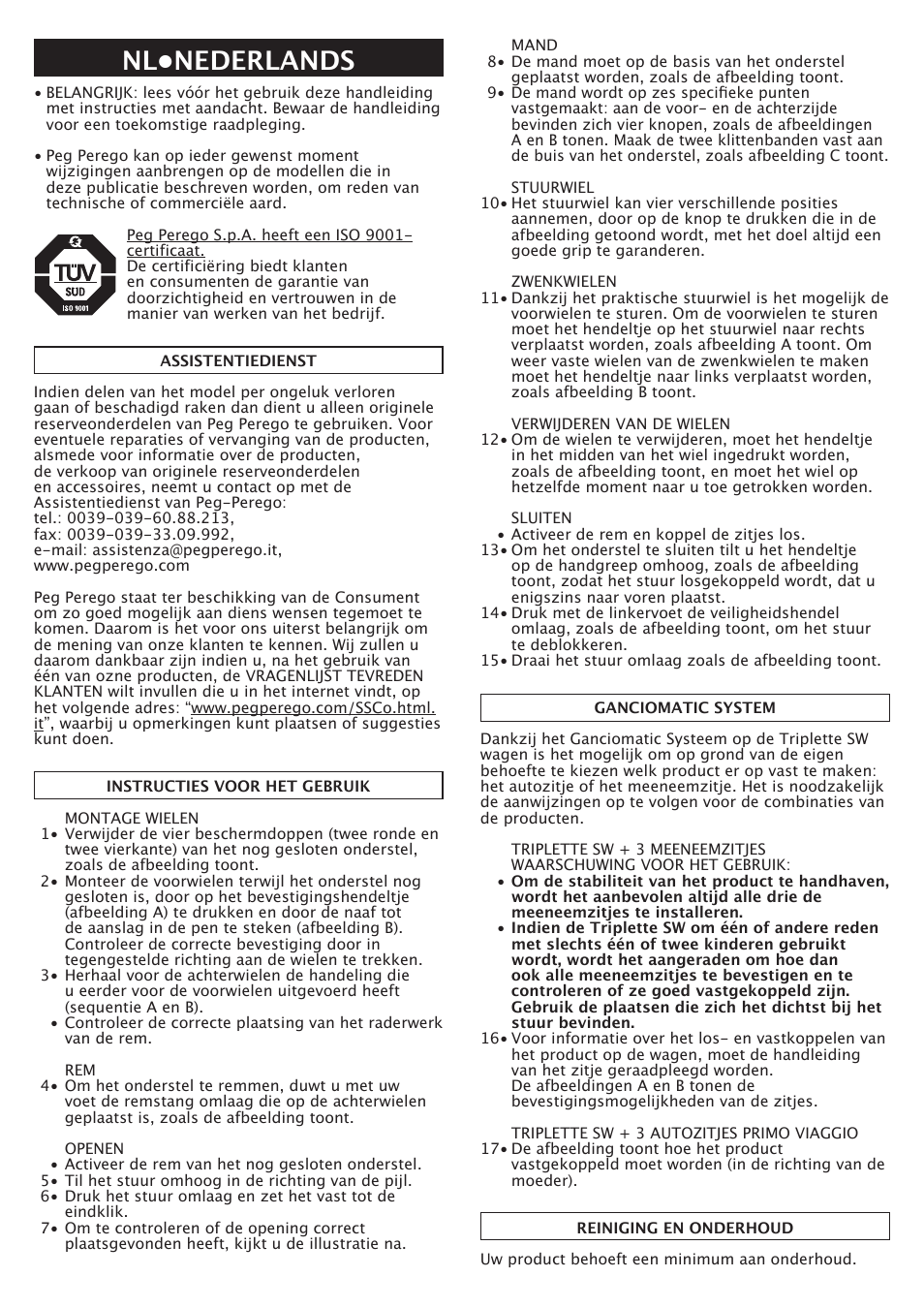 Nl•nederlands | Peg-Perego Triplette SW User Manual | Page 17 / 28