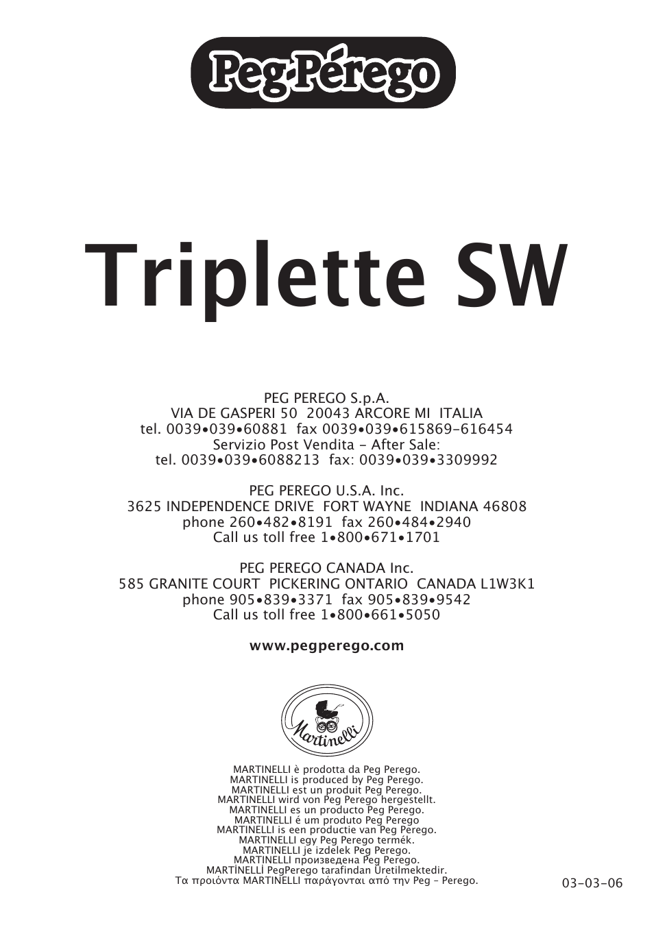 Triplette sw | Peg-Perego Triplette SW User Manual | Page 28 / 28