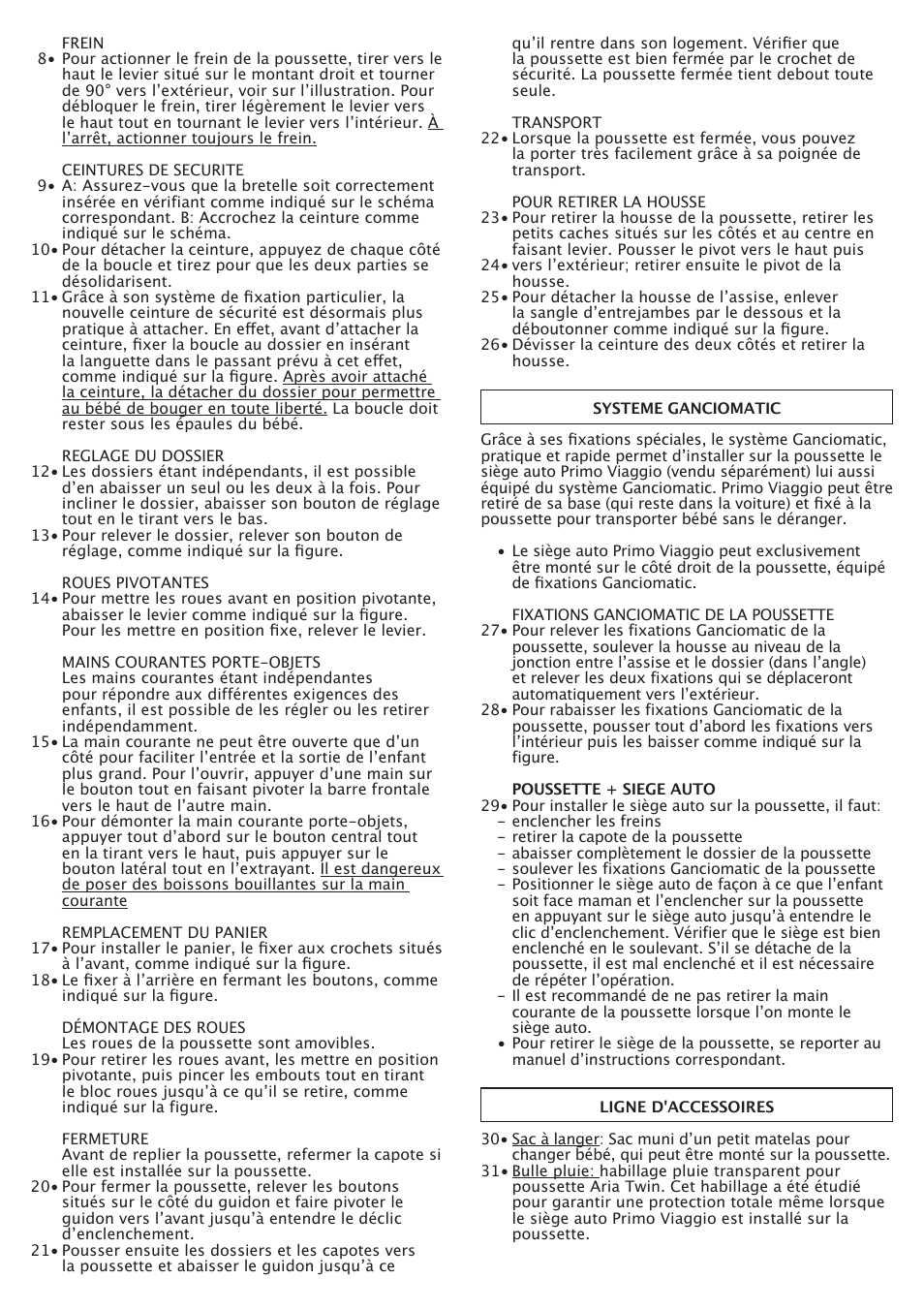 Peg-Perego Aria Twin 60-40 FI000703I85 User Manual | Page 15 / 52