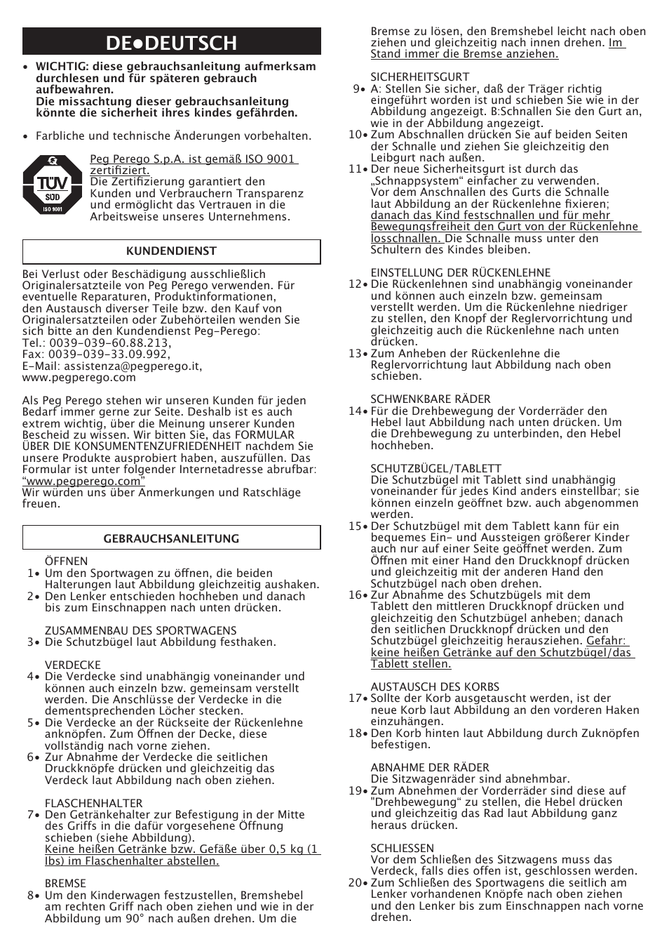 De•deutsch | Peg-Perego Aria Twin 60-40 FI000703I85 User Manual | Page 17 / 52