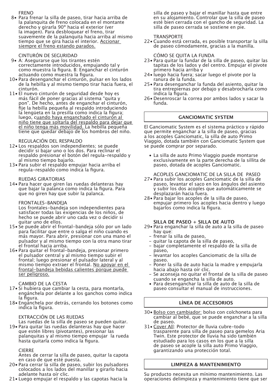 Peg-Perego Aria Twin 60-40 FI000703I85 User Manual | Page 20 / 52