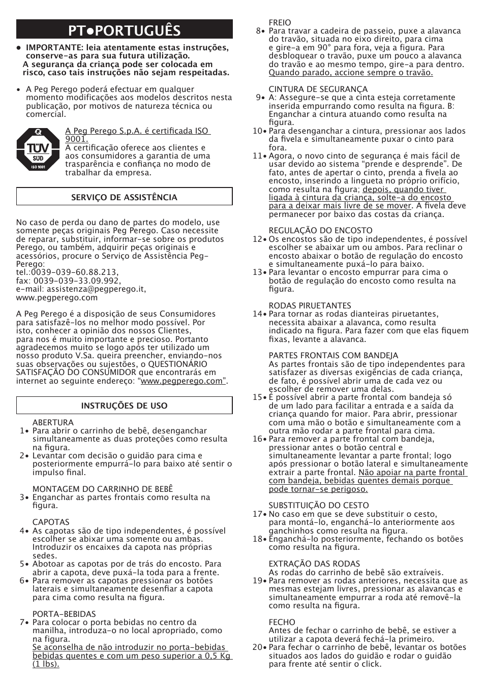 Pt•português | Peg-Perego Aria Twin 60-40 FI000703I85 User Manual | Page 22 / 52