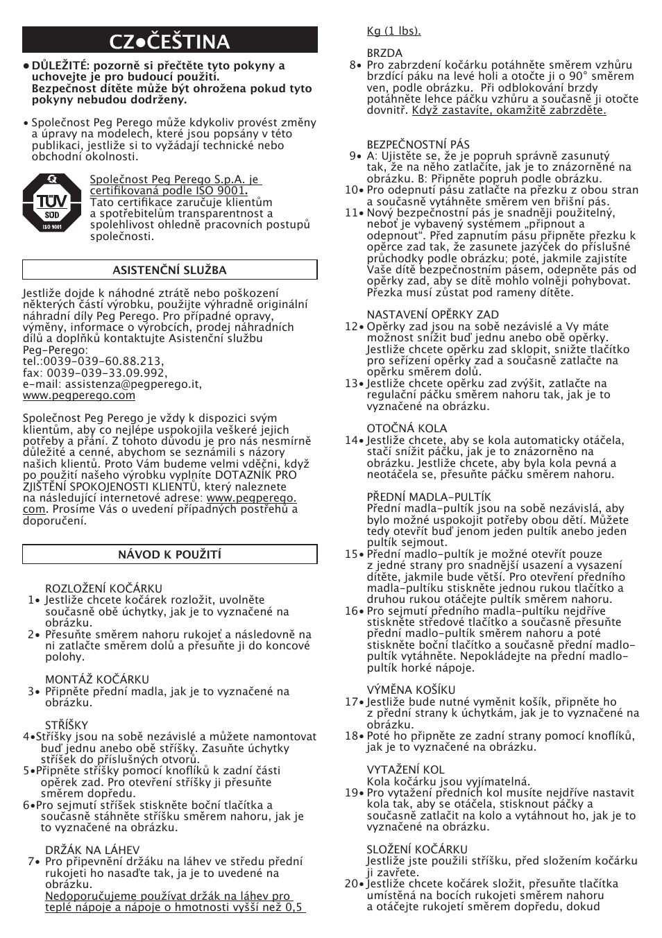Cz•čeština | Peg-Perego Aria Twin 60-40 FI000703I85 User Manual | Page 31 / 52